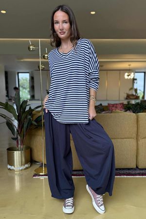 Made in Italy Perfect Breton V Long Sleeve Top Navy - ** 